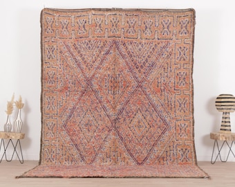 Vintage Marokkanischer Teppich, Pfirsichfarbener Benimguild Teppich 200x300, Berber Teppich 200x300, Berber Teppich, Handgeknüpfter Teppich