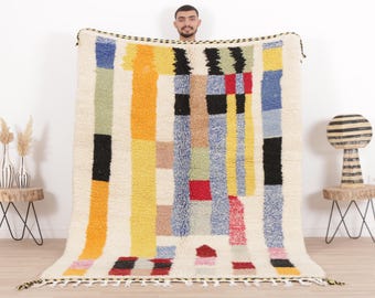 Handmade Wool Berber Rug – Moroccan White Beni Ourain Rug (4.9 FT x 8 FT)