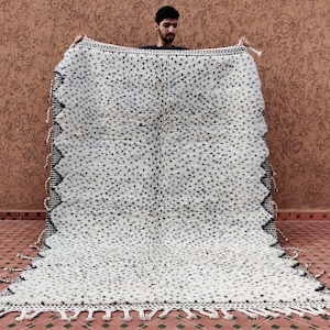 Schwarzer Teppich- Beni Ourain Teppich- Berber Teppich- Marokkanischer Teppich- Weißer Wollteppich- Handgeknüpfter Teppich- Boho Teppich