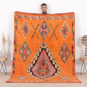 Vintage Moroccan rug, Orange Boujaad rug 5x8 ft, Morrocan rug 5x7.9 ft, Living room rug, Berber rug, Handknotted rug, Teppich
