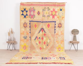 Vintage Moroccan rug, Yellow Boujaad rug 6x12 ft, Morrocan rug 5.6x12.2 ft, Living room rug, Berber rug, Handknotted rug, Teppich