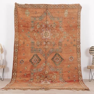 Vintage Moroccan rug, Peach Boujaad rug 6x9 ft, Morrocan rug 5.9x9.3 ft, Living room rug, Berber rug, Handknotted rug, Teppich