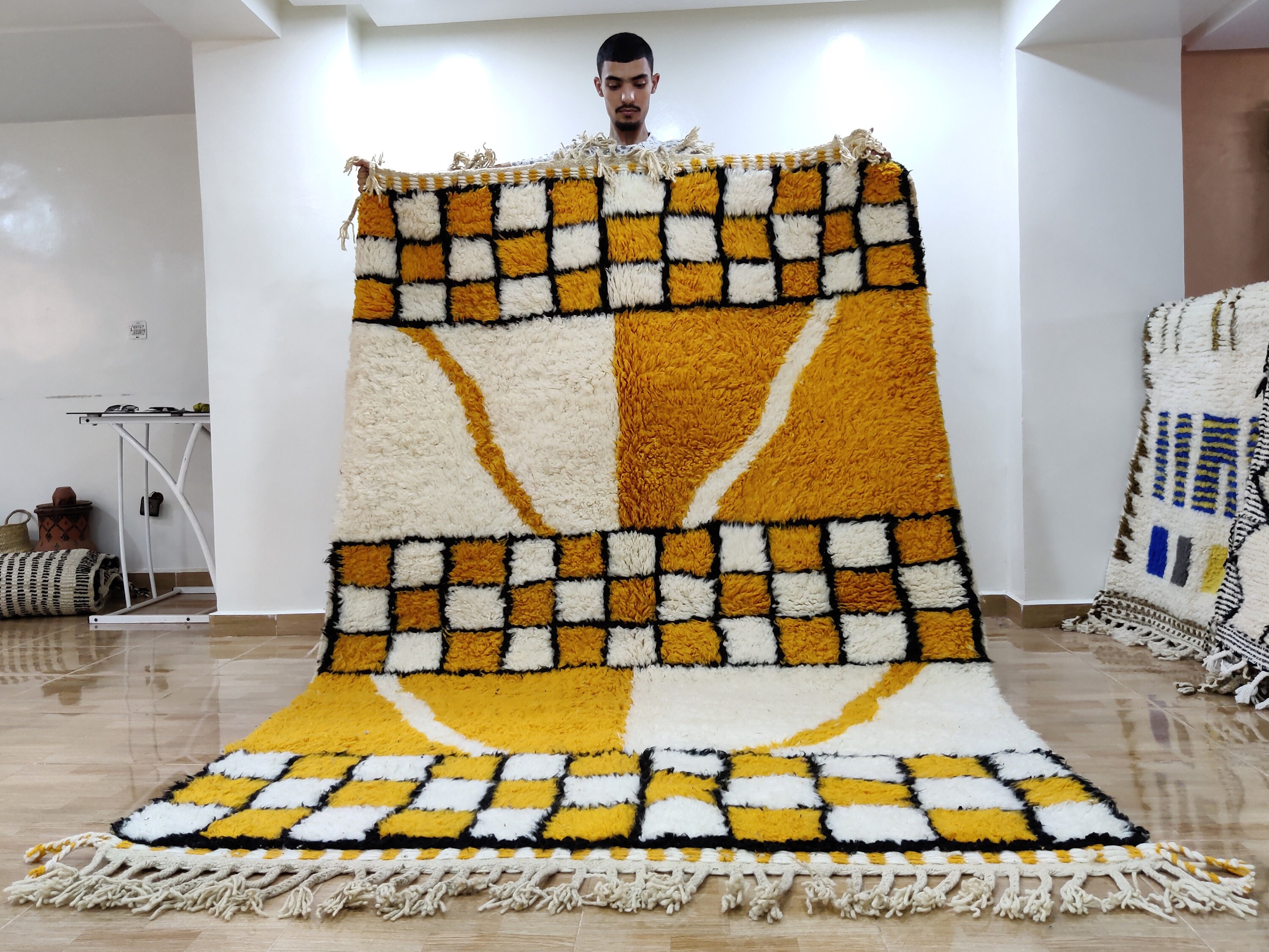 berber area rug Yellow Moroccan Rugs Handmade Beni Ourain Style 