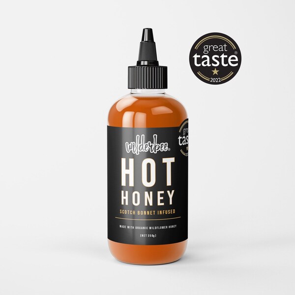 WilderBee Hot Honey | Made in UK | Bee-Friendly, Organic Wildflower Honey infused with sustainably grown Scotch Bonnet Chillies