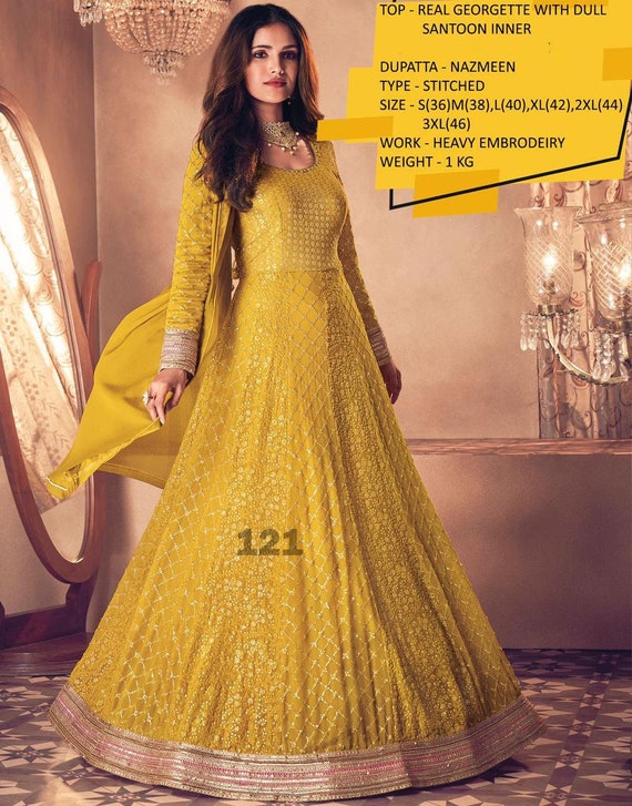 Fully Stitched Mustard Yellow Georgette 