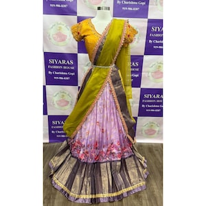 Beautiful Lavender & Yellow Neutral Pattu Lehenga | Festive Wear | Handwork Blouse | Organza Dupatta with Zarkhan Lace| XXL Size 44