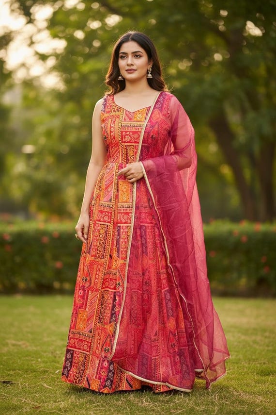 Beautiful Silk Anarkali Gown Model One Partywear long Gown for Girls size 38 medium ready to ship Beautiful Silk Anarkali Gown Model One Partywear long Gown for Girls size 38 medium ready to ship