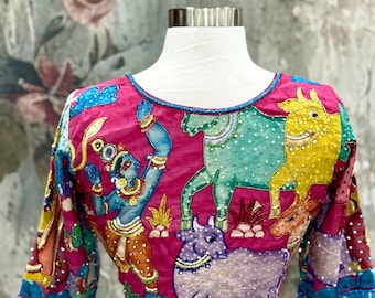 Blusa de trabajo PurePenKalamkari Maggam talla 38-42. MaggamElegancia.