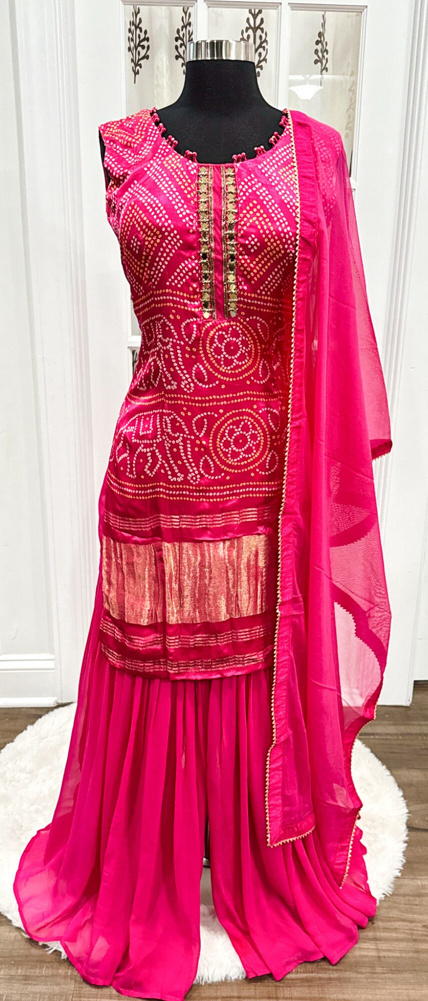 Fuschia Pink Embroidered Jacket and Purple Sharara Set