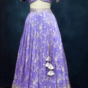 Gorgeous Tissue Half saree/Lang Voni with Maggam work blouse and a grand tissue dupatta size 36 for teens wedding half saree function image 3