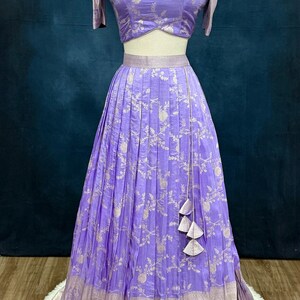 Gorgeous Tissue Half saree/Lang Voni with Maggam work blouse and a grand tissue dupatta size 36 for teens wedding half saree function image 6
