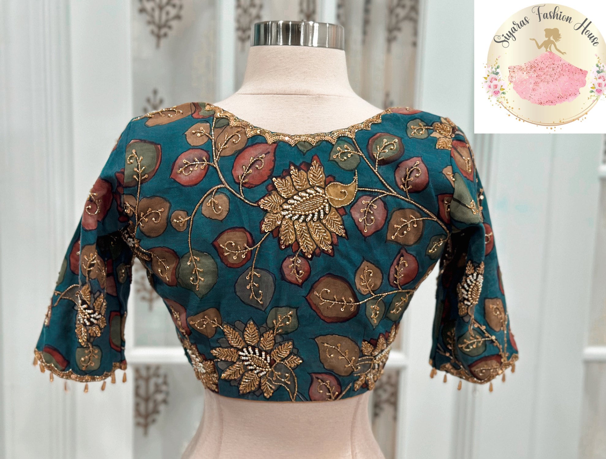 Pure Pen Kalamkari Blouse With Maggam Work Hand Painted With Vegetable ...