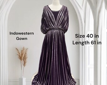 Dark Purple Sequin Weave Indo-Western Gown - Partywear, Size 40