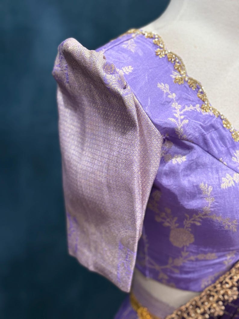 Gorgeous Tissue Half saree/Lang Voni with Maggam work blouse and a grand tissue dupatta size 36 for teens wedding half saree function image 4