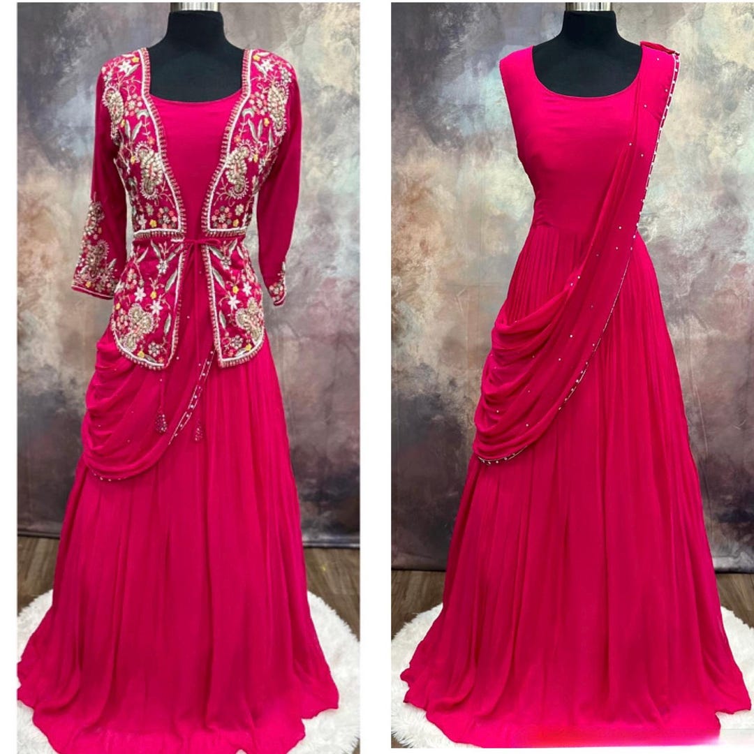 LONG STYLISH DRAPED INDOWESTERN DRESS main image 0