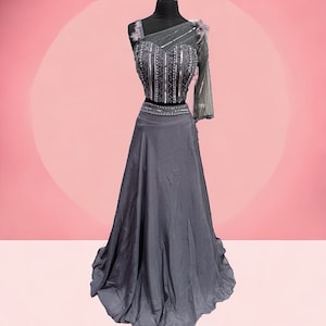On sale Chic Trendy side shoulder Work Croptop with flair Lehanga size 40 Indowestern indian outfit