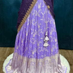 Gorgeous Tissue Half saree/Lang Voni with Maggam work blouse and a grand tissue dupatta size 36 for teens wedding half saree function image 11