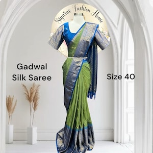 Elegante sari de seda Gadwal con blusa de trabajo talla 40