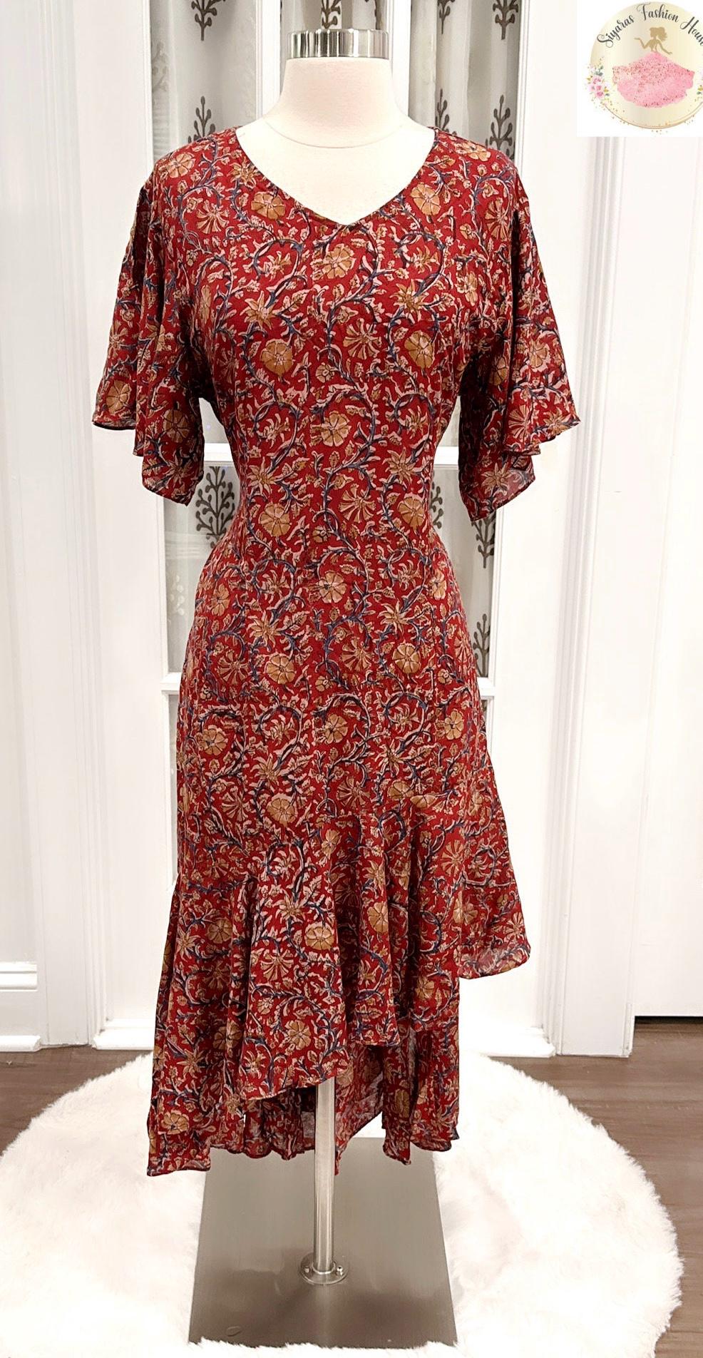 knee length dresses for ladies Dahlia Yellow Kalamkari Dress – Ekana Label