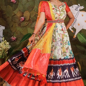 On Sale Beautiful  Kalmakari and patola Silk gown med 38 (No belt) Ready to ship from NC