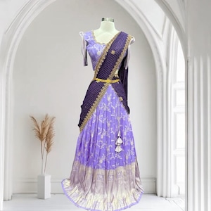 Gorgeous Tissue Half saree/Lang Voni with Maggam work blouse and a grand tissue dupatta size 36 for teens wedding half saree function image 1