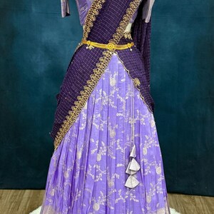 Gorgeous Tissue Half saree/Lang Voni with Maggam work blouse and a grand tissue dupatta size 36 for teens wedding half saree function image 8