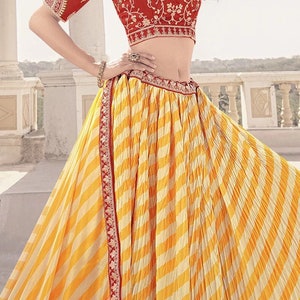 On sale!! Crushed Silk Lehariya style Chaniya Choli with Heavy Embroidery work with Dupatta, Garba lehanga choli, Bollywood Party Wear