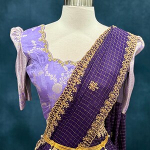 Gorgeous Tissue Half saree/Lang Voni with Maggam work blouse and a grand tissue dupatta size 36 for teens wedding half saree function image 9