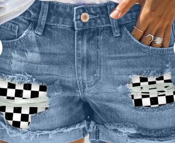 Jean Checkered Shorts | Etsy Singapore