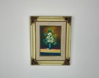 Original Small Vintage Floral Oil Painting - Vintage Wall Art
