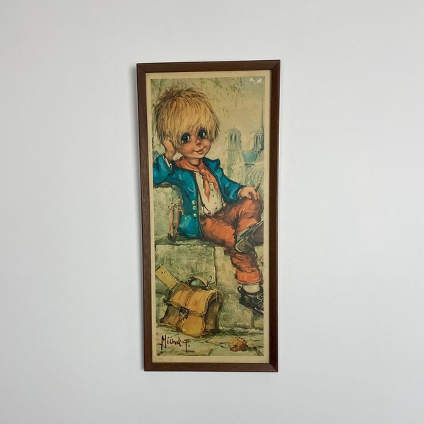 Vintage Big Eyed Boy Print  - Vintage Wall Art