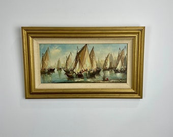 Vintage Original Oil Ship Painting - Vintage Wall Art