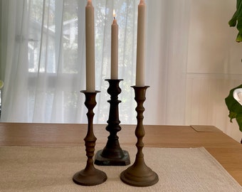 Three Vintage Brass Candleholders - Vintage Home Decor