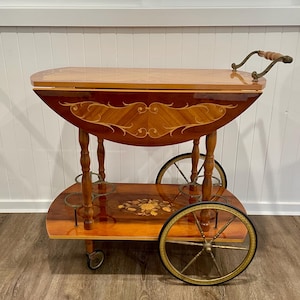 Vintage Italian Bar Cart with Marquetry Inlay and Brass Trim (see description) - Vintage Home Decor