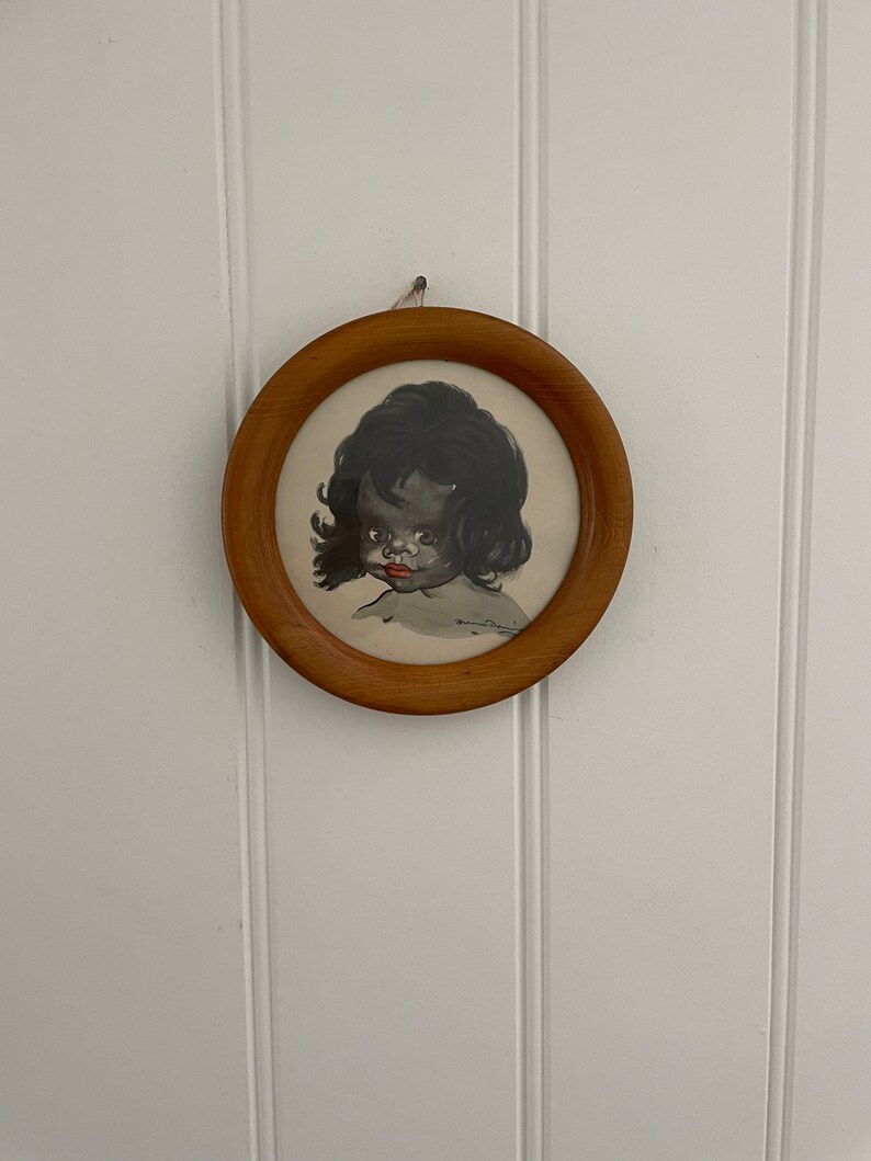 Vintage Brownie Downing Print in Round Wooden Frame Wall Art Etsy