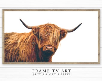 Frame TV Art | Highland Cow Standing Sideways Art | Samsung Frame TV Art | Animal Wall Art | Digital DOWNLOAD