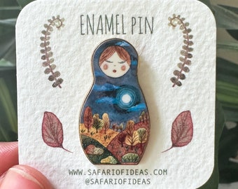 Autumn forest Matryoshka enamel pin