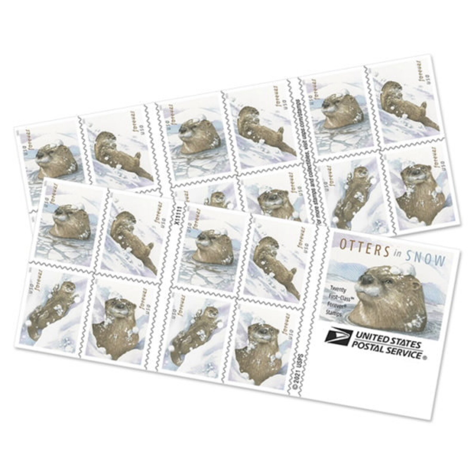 Postage Stamps Otters in Snow 1 Sheets of 20 | Etsy