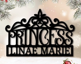 Princess Crown Monogram Steel Sign, Personalized Child's Room Sign Just for Her, Special Door Sign with a Royal Theme, Nursery Decor