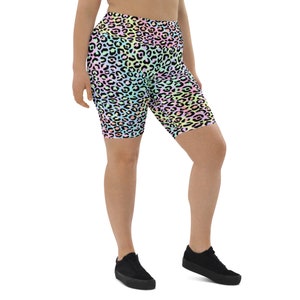 Leopard Print Women’s Biker Shorts, stretchy biker shorts, leopard workout shorts for women