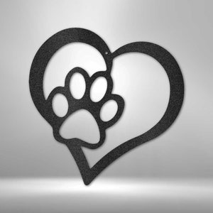 Pet Love Paw Print Heart Metal Wall Art, Heart Shaped Steel Sign with Paw Print, Great Gift for All Pet Lovers
