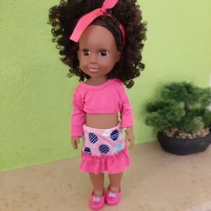 Kiradollsfashion - Beautiful Afro American doll with top, skirt and shoes 35 cm Beautiful Afro Dolls with dress and shoes