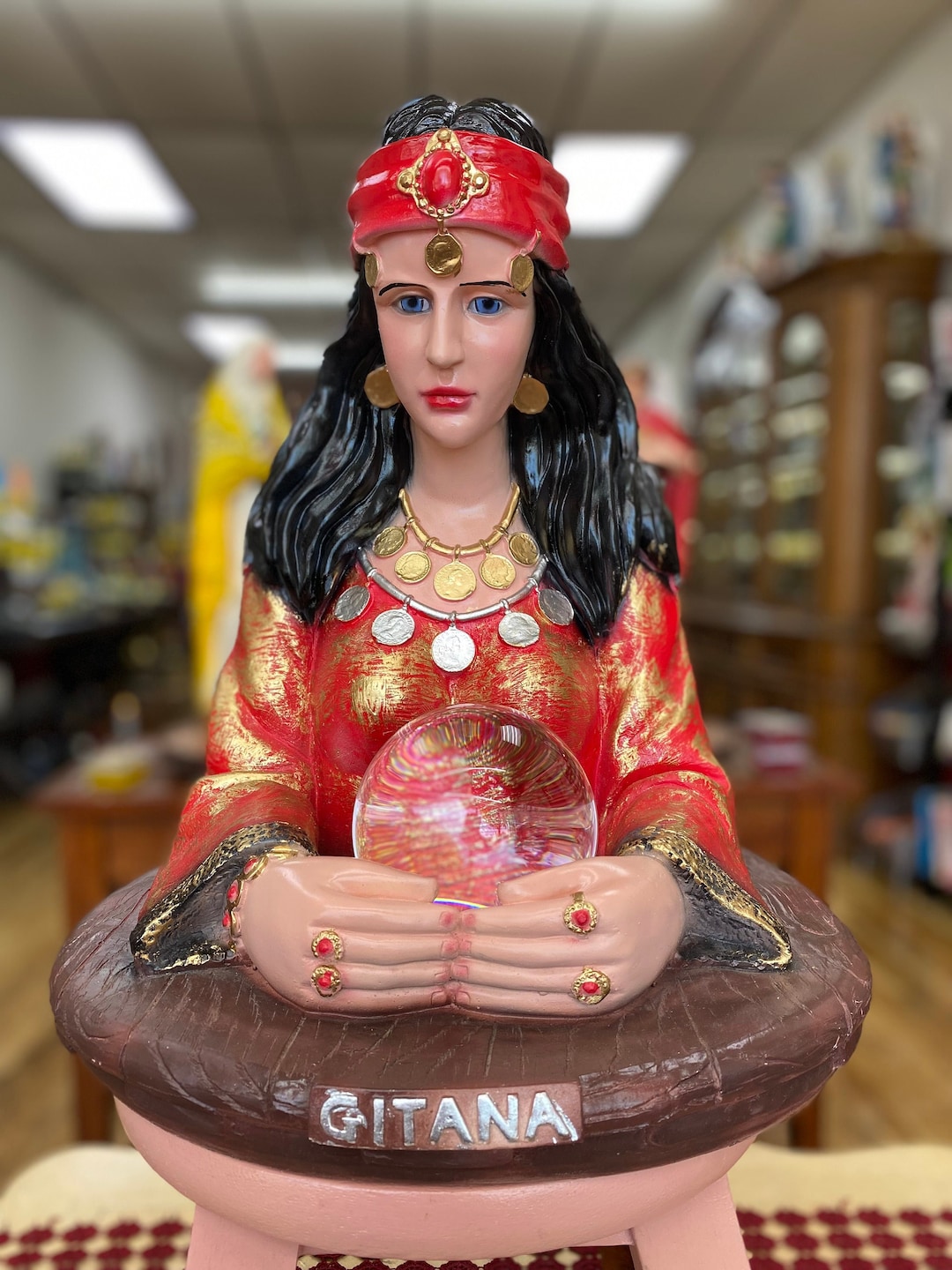 Hand Sculpted Red Gypsy Fortune Teller Statue Gitana 18 Etsy