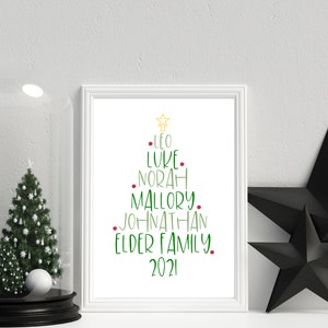 Custom Name Christmas Tree PRINTABLE, Custom Family Christmas Print ...