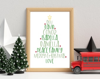 Custom Name Christmas Tree PRINTABLE, Custom Family Christmas Print, Christmas, Christmas Tree, Christmas Decor, PRINTABLE