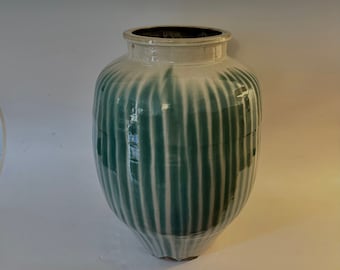 1870s Japanese Shigaraki Ceramic Storage Jar with Celadon Glaze, Meiji Period