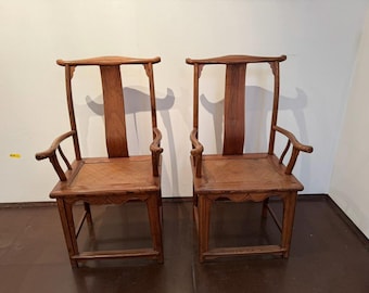 Pair Of Early 20th Century Chinese Yoke Back Scholar Chairs