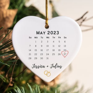 Personalized Engaged Ceramic Christmas Ornament, Custom Calendar Date Christmas Ornament, Unique Holiday Gift, 1st Christmas Ornament Couple