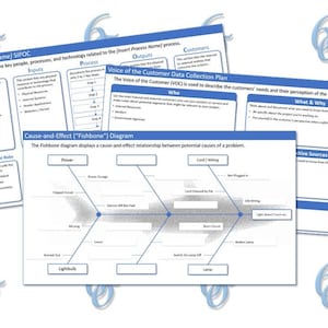 シックス シグマ テンプレート: SIPOC、VOC 収集計画、およびフィッシュボーン ダイアグラム