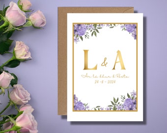 Carte de mariage | Cadeau de voeux irlandais | Occasion | Mariage Jour du mariage | Personnalisation avec initiales et date | de feuilles de vigne | Carte A6 ou A5 |